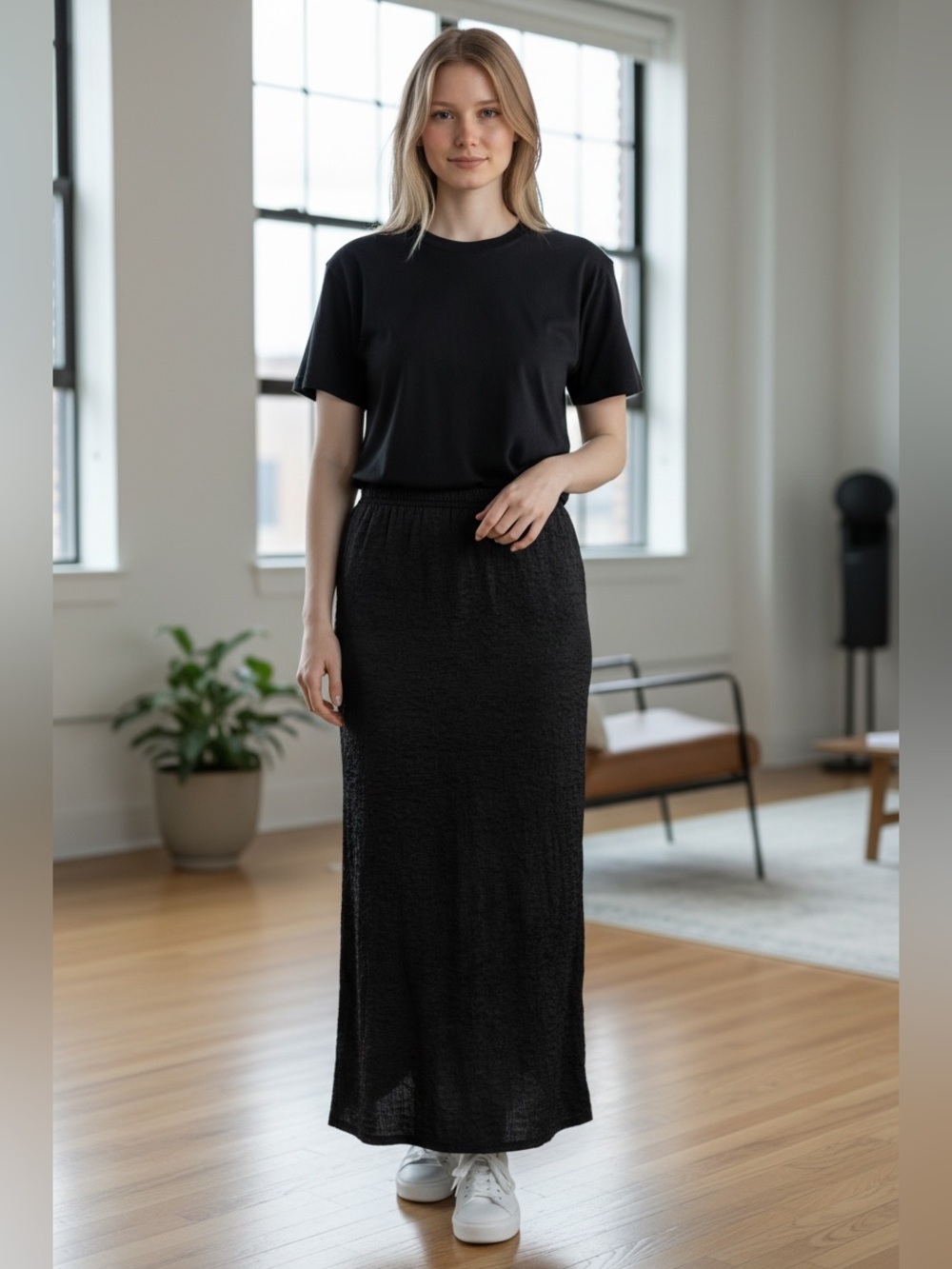 Vince Black Textured Midi Skirt